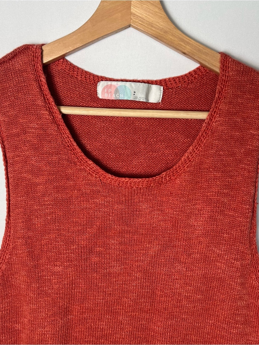 Free People Beach Women’s Orange Knit Sleeveless Mini Dress Small Linen Cotton - Picture 2 of 7